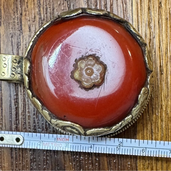 Vintage Dragon Pendant Red Stone Pendant Brass Statement Medallion - Picture 6 of 6